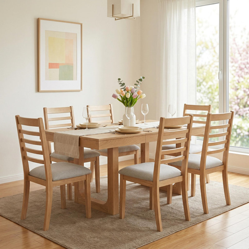 Ensemble de table de salle à manger extensible 7 pièces, table de ferme avec rallonge 18 ", table de cuisine rustique en bois 78" et chaises rembourrées 6 pièces, ensemble de table de salle à manger extensible, naturel