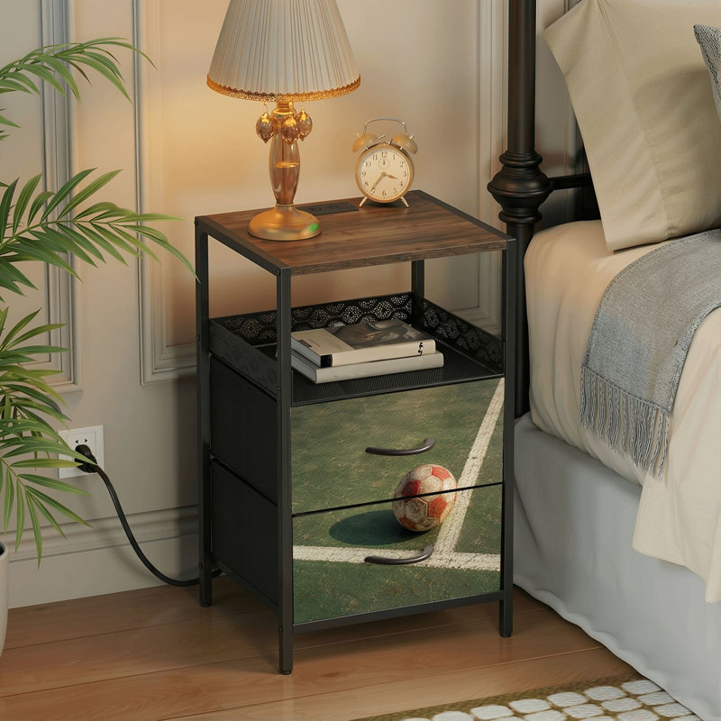Table de chevet 2 tiroirs avec station de charge, table de chevet pour chambre avec ports USB et amp; Table de chevet noire Outlet