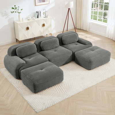 Canapé modulaire en U en velours côtelé de qualité supérieure, sans assemblage, conception antidérapante et accoudoirs courbés extra larges pour les salons, les chambres à coucher et les bureaux, gris