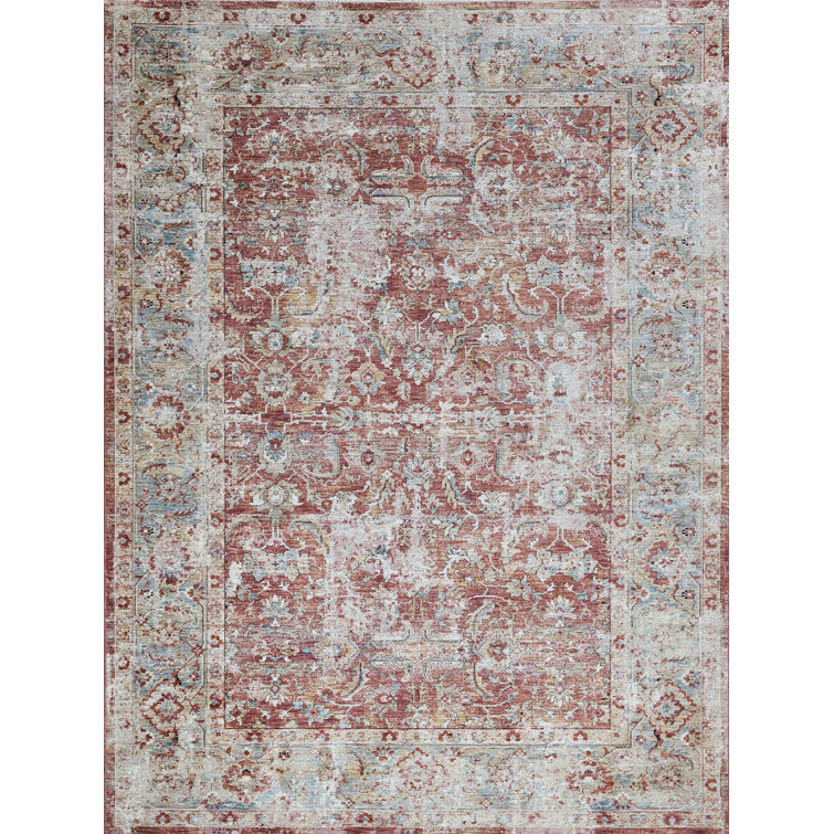 Antique Loom Rust/Blue Polyester powerloom Area Rug