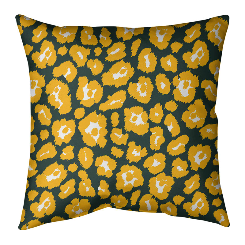 Housse de coussin carrée, 14 po x 14 po, Vert / jaune / blanc, Polyester filé