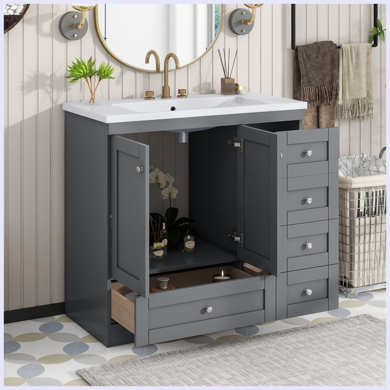 Meuble-lavabo autoportant moderne avec lavabo Modern, Gris