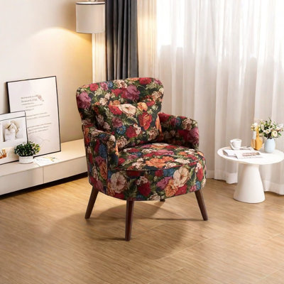 Chaise en tissu jacquard avec pieds en bois massif