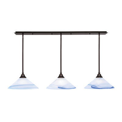 Luminaire suspendu linéaire à 3 lumières avec verre bullé