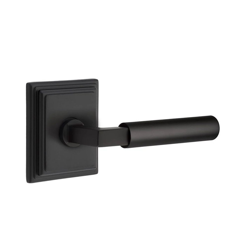 Mortaise intérieure Emtek Select avec rosette Wilshire et tige carrée en L, levier lisse, Gauche, Dos plat