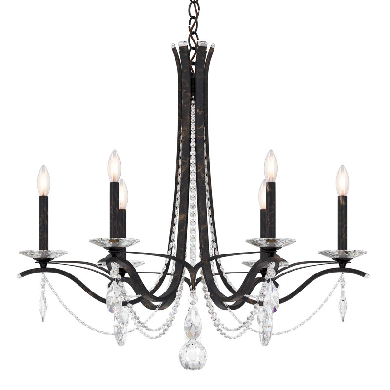 Vesca 6 - Light Chandelier, Black, Radiance Crystal