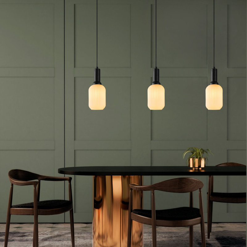 Lustre moderne en métal noir, 13 x 13 x 46,5 pouces | Élégant capuchon en verre, 1 x douille E27 (40 W maximum), éclairage domestique élégant | Homologué IP20, parfait pour la salle à manger et les espaces de vie, ampoule non incluse