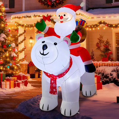 6.5 FT Animated Christmas Inflatable Santa Riding Polar Bear with Built-in LED Lights