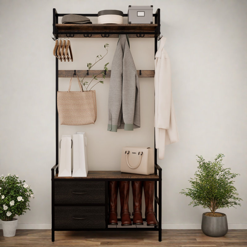 Wide Hall Tree With 2 Movable Drawers