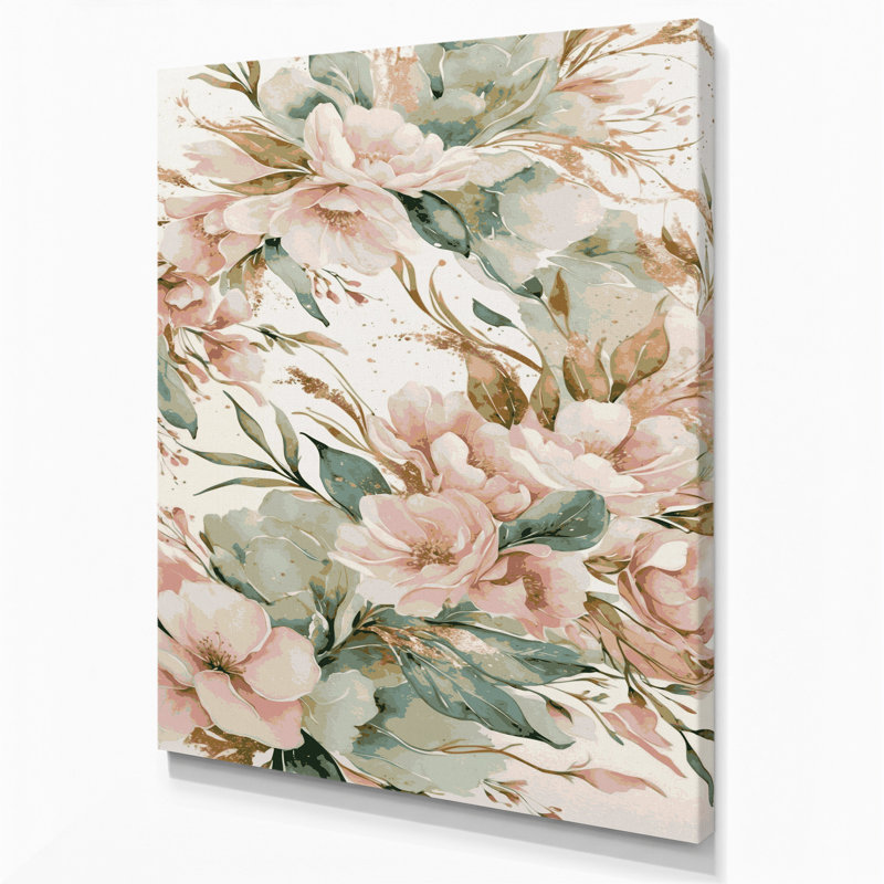 Aquarelle, art floral gris sur toile, H 20 po x l 16 po