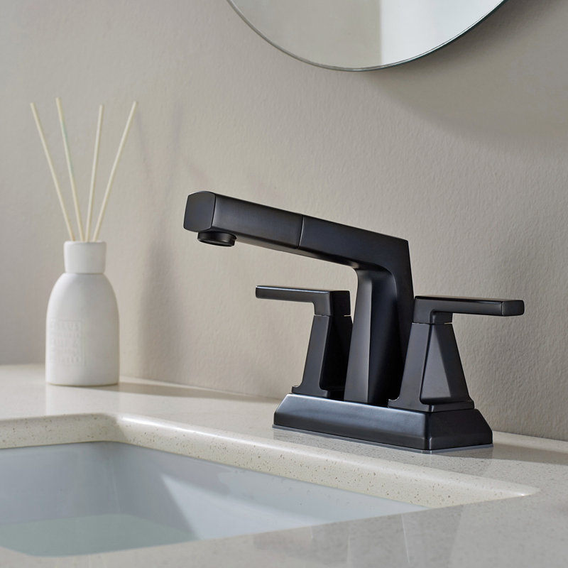 Robinet de salle de bain à deux poignées rétractable ALPHAUCET, Noir mat