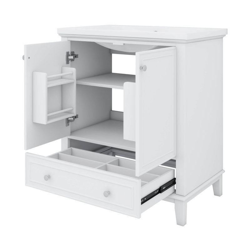 Meuble-lavabo 30 po sans lavabo, armoire de salle de bain multifonctionnelle avec portes et tiroir, Blanc
