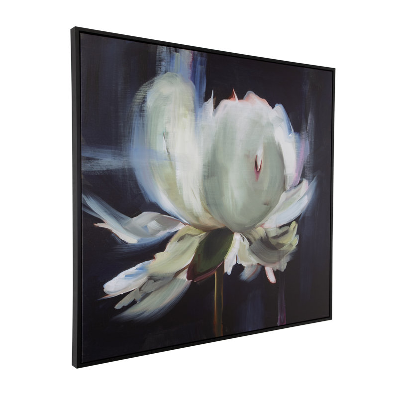 Large Black Framed Floral Canvas Painting