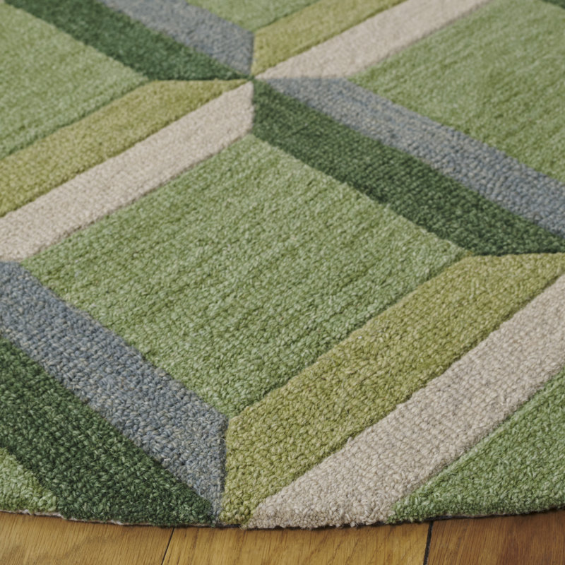 Giedre Geometric Hand Tufted Cotton/Wool Area Rug in Green/Beige, Round 7'