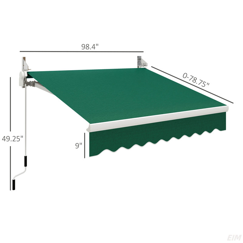 Patio Retractable Awning, Manual Exterior Sun Shade Deck Window Cover, 19.37" H x 31.04" W x 38.77" D, Green