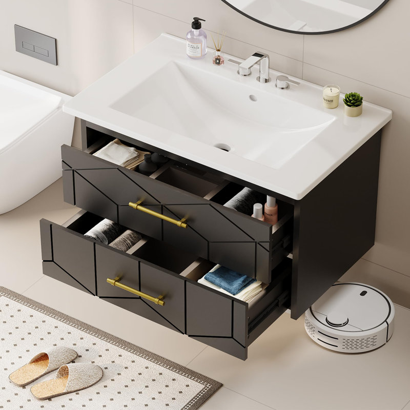 Meuble-lavabo 24 po avec lavabo, 24", Noir