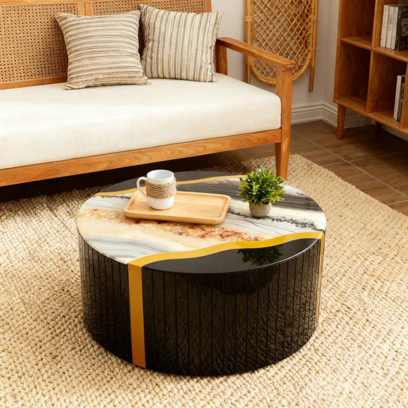 Black gold round mirror coffee table