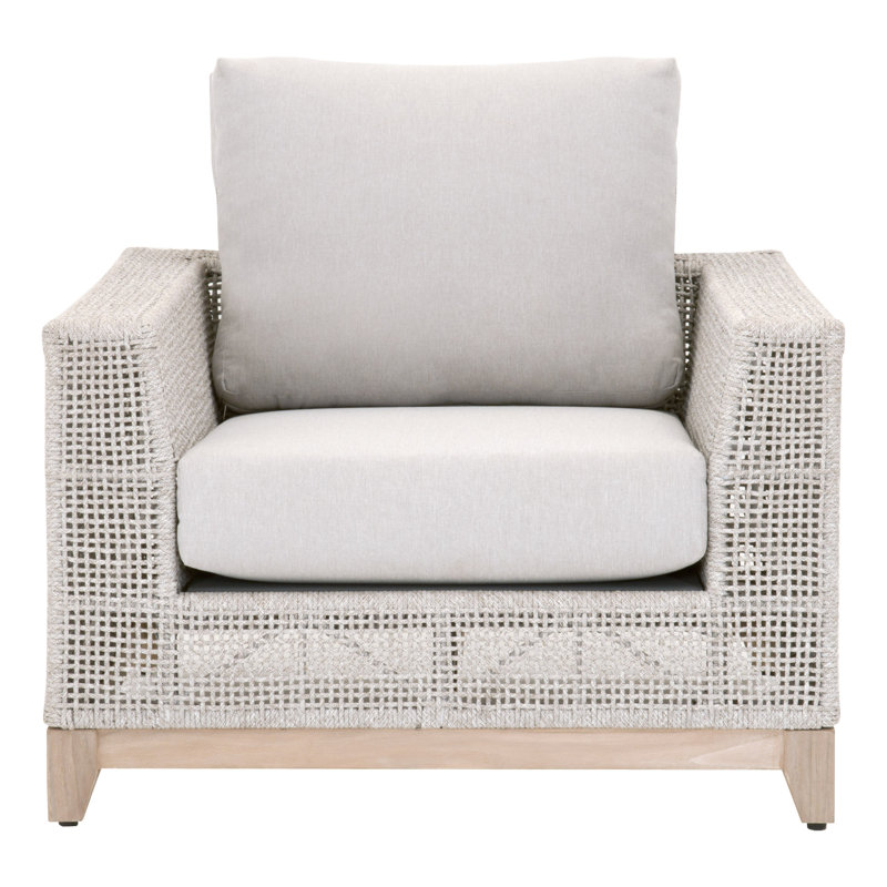 Gray Teak and Taupe Rope Outdoor Sofa Chair with Cushions