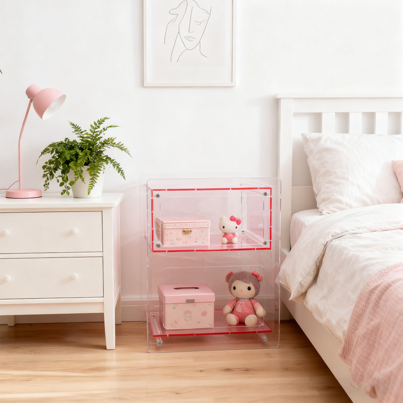 Table d'appoint en acrylique, table de chevet en acrylique, Rose, Rose