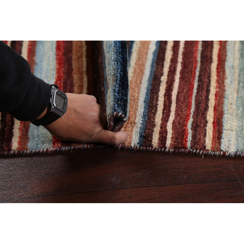 Tapis multicolore noué à la main 2 pi 9 po x 4 pi 1 po One-of-a-Kind