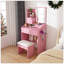 Miroir de salle de bain à 3 DEL avec tabouret, coiffeuse pour chambre à coucher, 2 tiroirs, 5 armoires de rangement (4 ouvertes et 1 cachée), éclairage réglable-129911245
