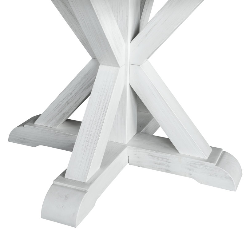 Table de salle à manger à piédestal en marbre véritable 52 po Amaryon, Plateau gris / base blanche