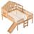 Full  Size House Loft Bed with Slide, Star & Moon Playhouse, LED Lights, Window, Pine Wood, No Box Spring,Natural-852544190-852544184