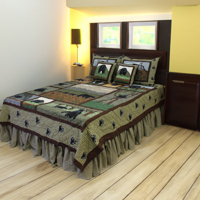 Bear Country King Size Quilt 105" x 95" Handmade Cotton Rustic Lodge Bedding