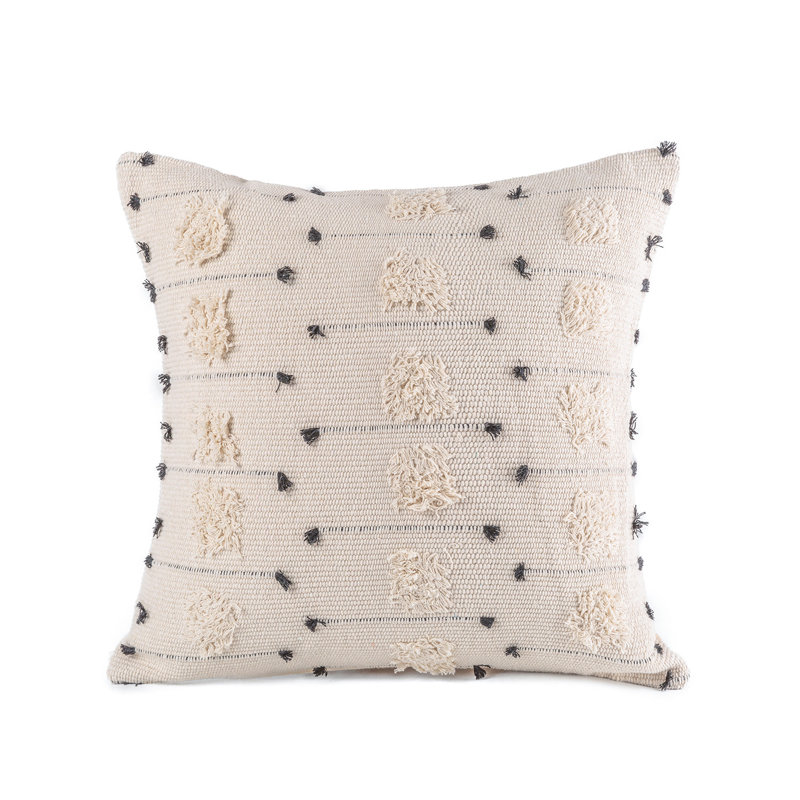 Boho Beige and Black Geometric Square Throw Pillow Set