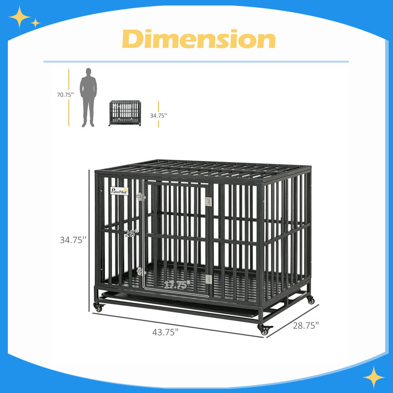 Cage de mobilité 44 po pour animaux avec cage en métal et plateau amovible
