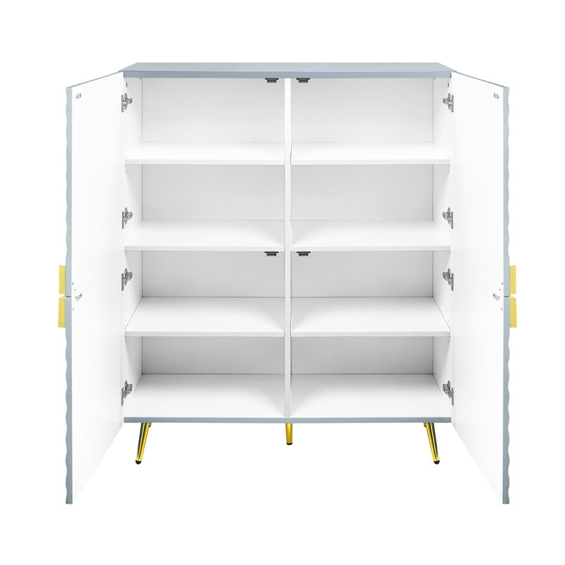 Coen Accent Cabinet with Shelves & Metal Legs, Gray