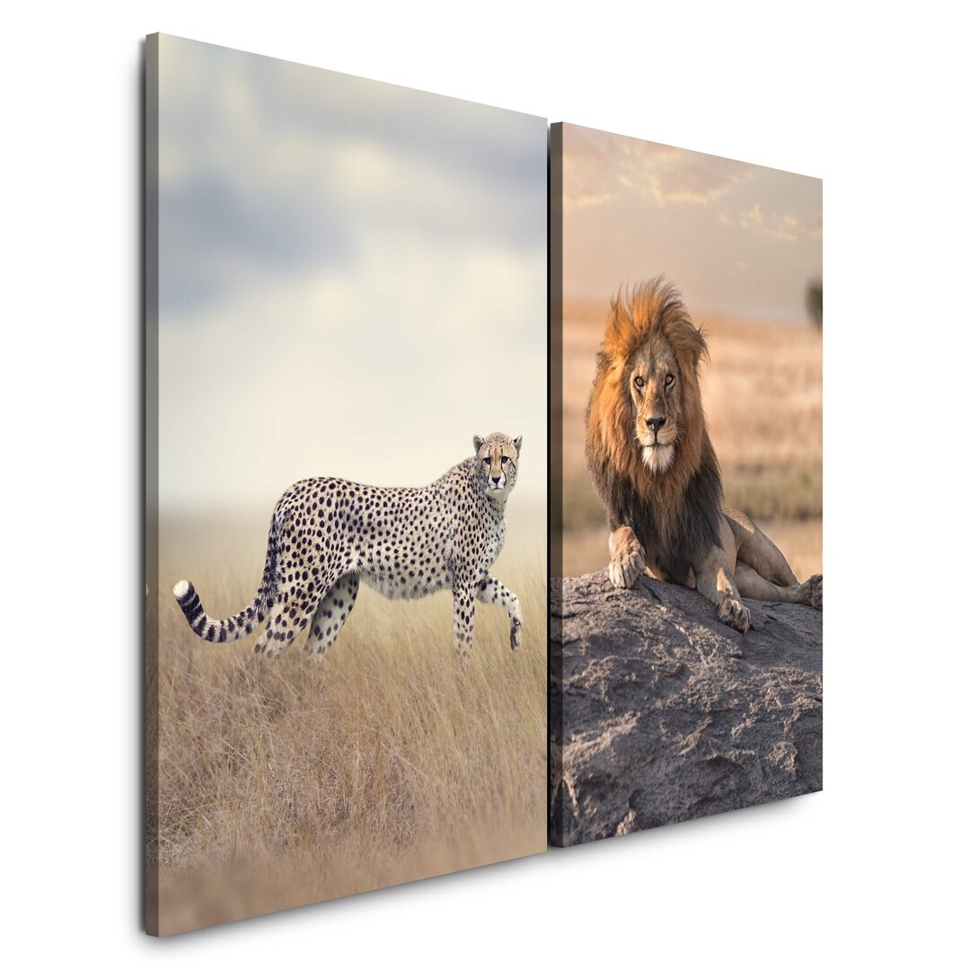 2-tlg. Leinwandbilder-Set - Fotografie „Cheetah Lion Africa Wilderness Safari Power Big Cat”