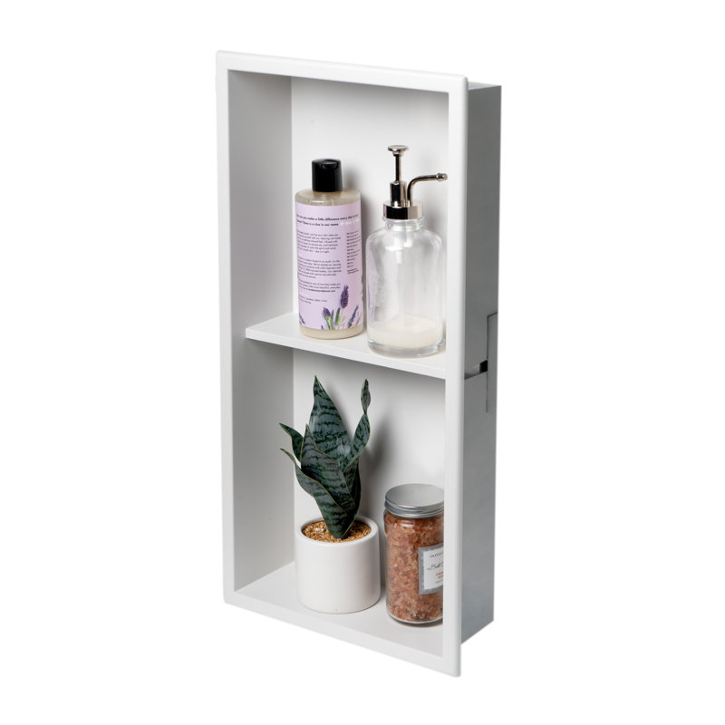 Tablette de douche adhésive en acier inoxydable, Blanc mat