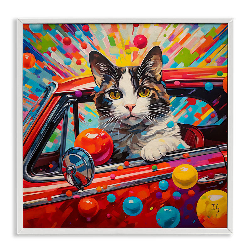 Art au giclée de conduite au chat avec motif audacieux d'Ivan Guaderrama, Giclée encadrée blanc bord de mer