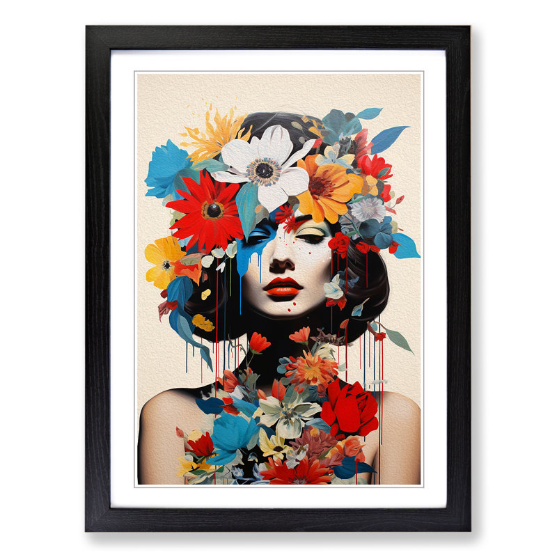 Wildflowers Constructivism No.2 - Single Picture Frame Print on Wood, 46cm H x 34cm W x 2cm D, Black