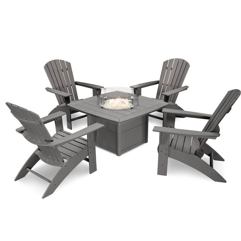 Ensemble de conversation 5 pièces POLYWOOD Nautical Curveback Adirondack avec foyer, Gris ardoise