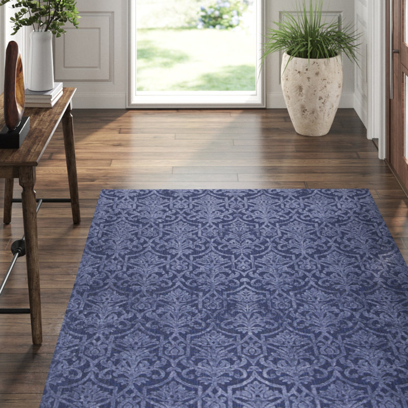 Jakat Damask Area Rug in Blue