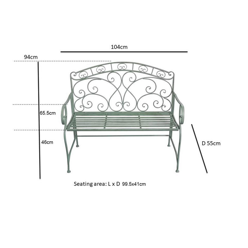 Mcglone 104 cm W Iron Park Bench, Sage Green