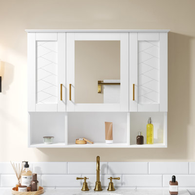 35" 2-in-1 Wall Mounted Medicine Cabinet with Adjustable Shelves & Soft Close Doors, Mirror Cabinet with High-Define Mirror and Storage, White