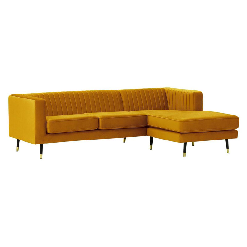 Monaville 4 Seater Velvet Sofa & Chaise, Yellow, Right Hand Facing