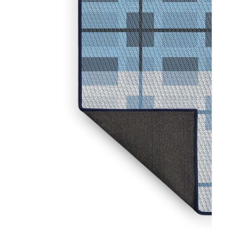 Tapis bleu/blanc cassé à motif, Rectangle 3 pi x 5 pi