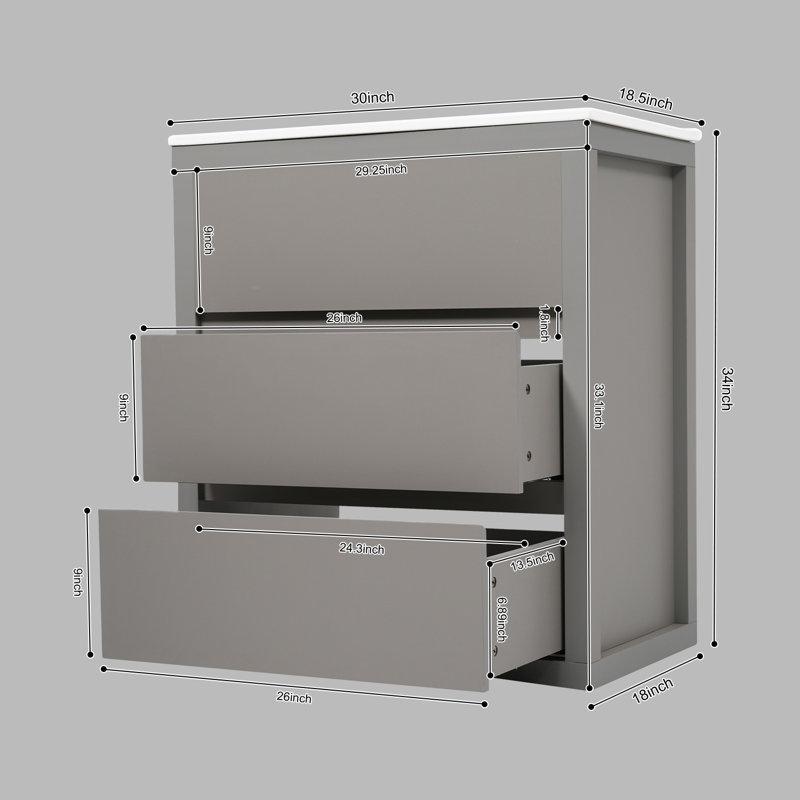 Meuble-lavabo de 30 po avec lavabo en céramique et poignée libre à 45 °, Gris