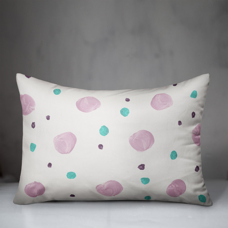  Polka Dots Polyester Indoor/Outdoor Throw Pillow, Pink/White, 14" H x 20" W