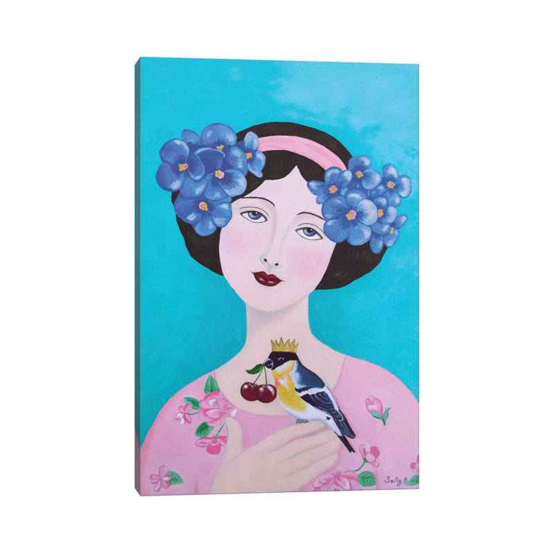 Woman With Bird And Cherry by Sally B - Gallery-Wrapped Canvas Giclée on Canvas, Canvas, 20.32 cm H x 30.48 cm W