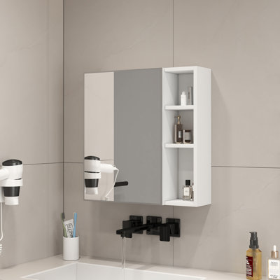 Miroir de salle de bain avec armoire de rangement blanche, miroir de lavage mural, compartiments d'armoire, reflet haute définition