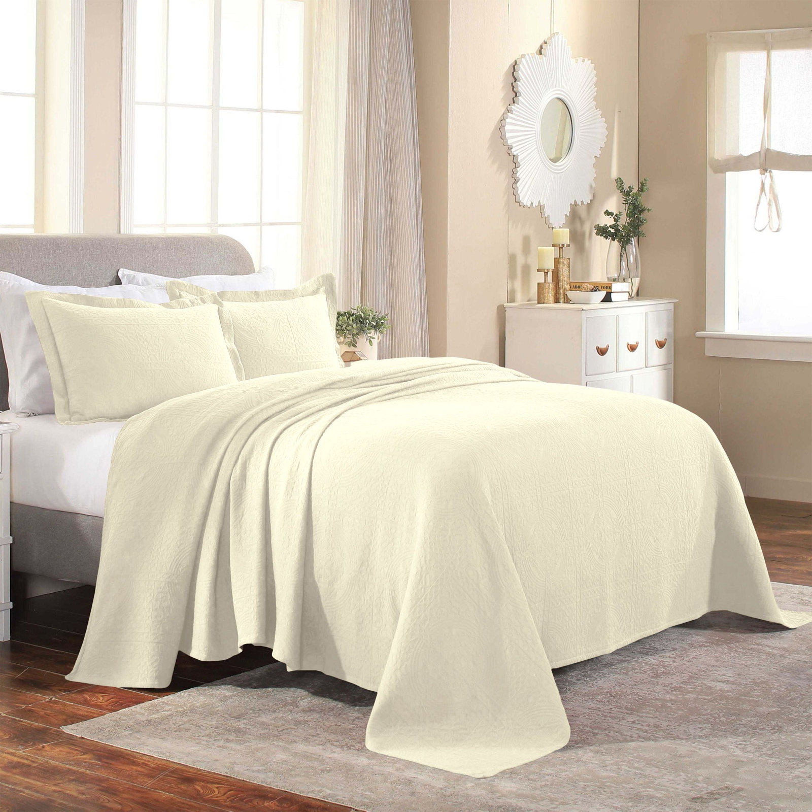 Swanton Cotton Coverlet Set, Ivory, King Coverlet + 2 Shams