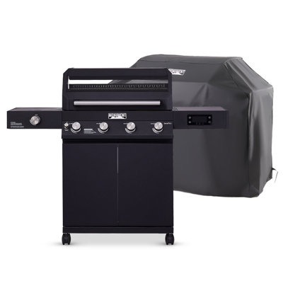 Monument Grills Denali 425 4- Burner Black Clearview Propane Gas Grill with Cover