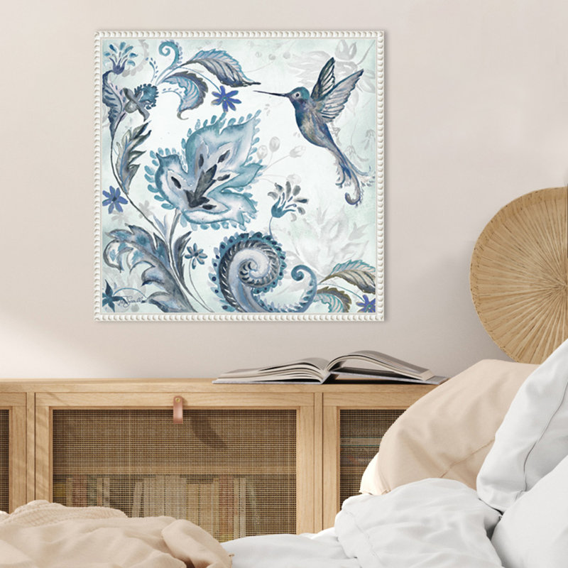 «Watercolor Boho Blue Hummingbird II» par Tre Sorelle Studios, reproduction d'art sur toile encadrée, H 22 po x l 22 po