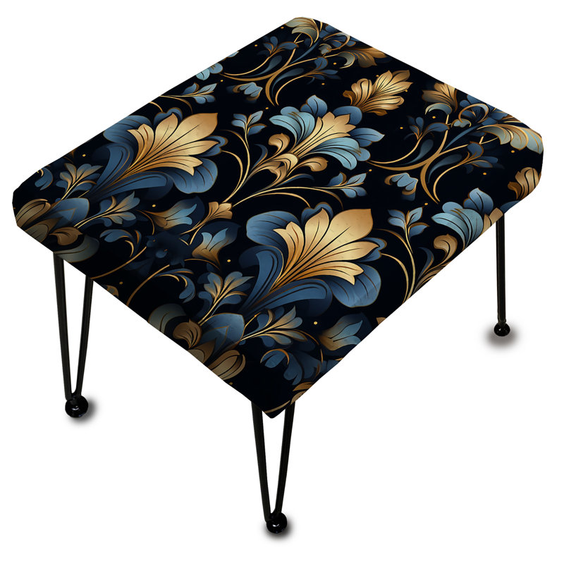 Motif damassé de luxe doré et bleu - repose-pieds rectangulaire Ikat