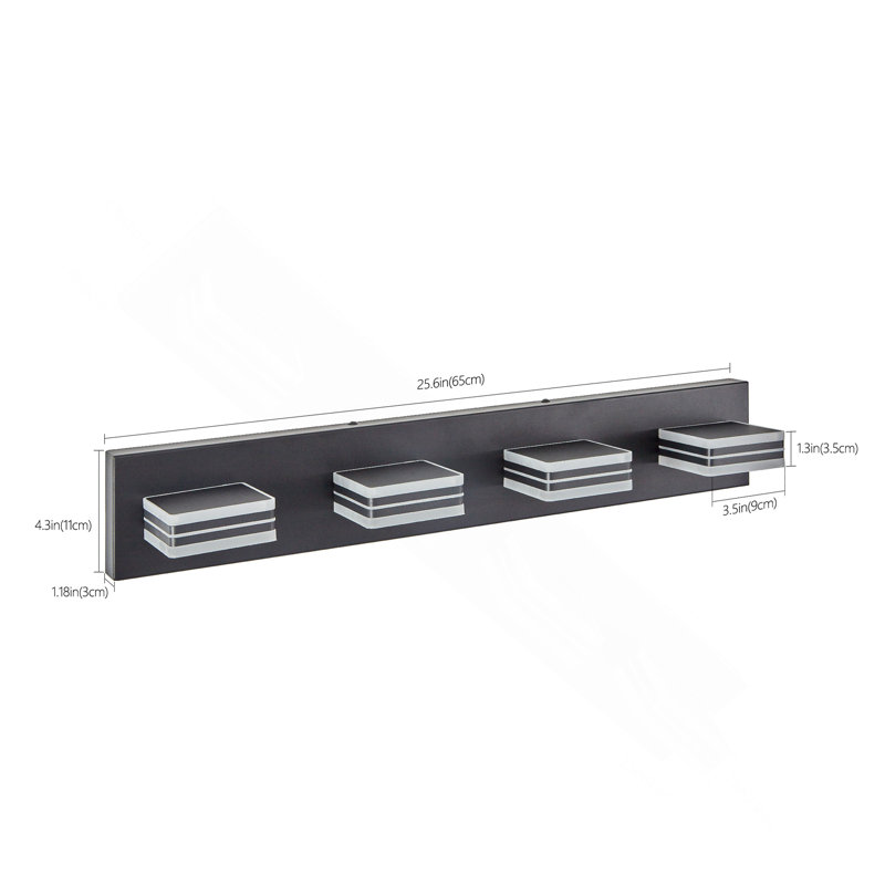 Luminaire de salle de bain 26 po avec 4 lumières DEL noires modernes pour salle de bain et miroir, Noir, Quatre lumières